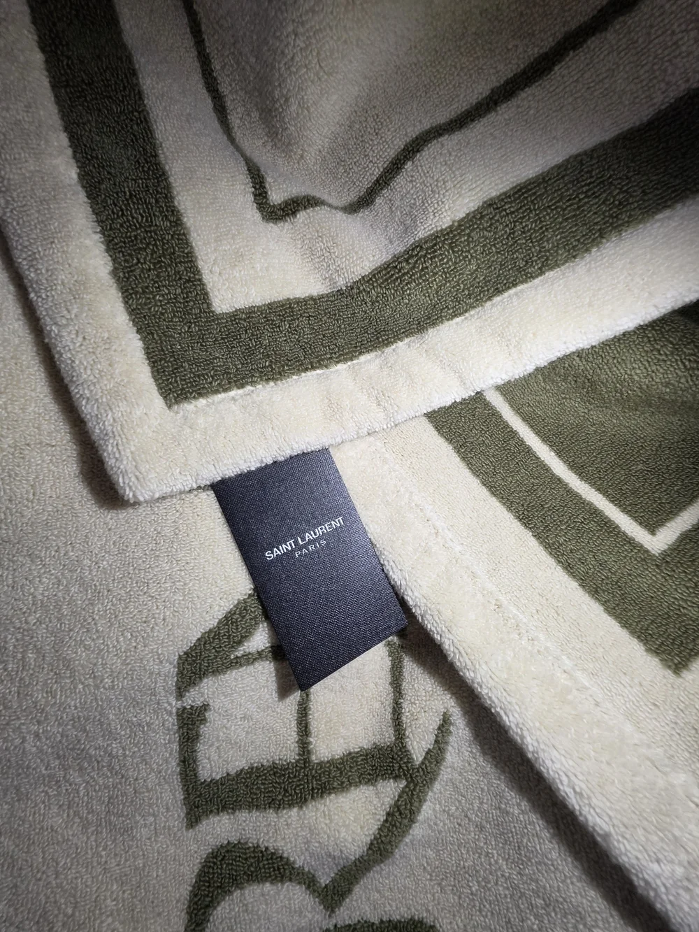 Saint Laurent Cream and Olive Green Logo Bath Towel